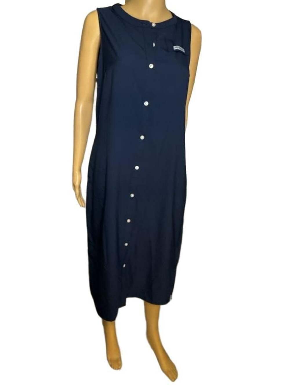 Columbia PFG Sleeveless Button-Front Dress, Navy, Size S